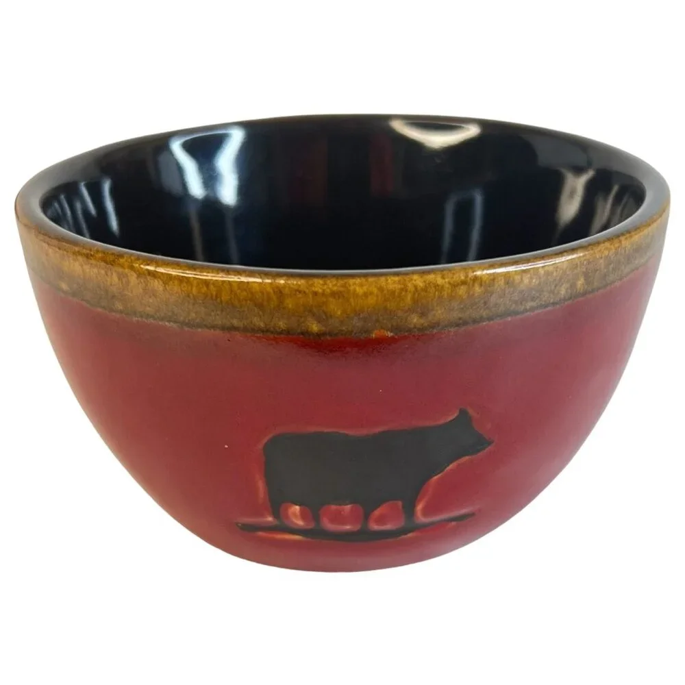 2 Home Studio Woodland‎ Rustic Red Bowl Berry Set Bear Pine Tree 4.5 IN Ceramic
